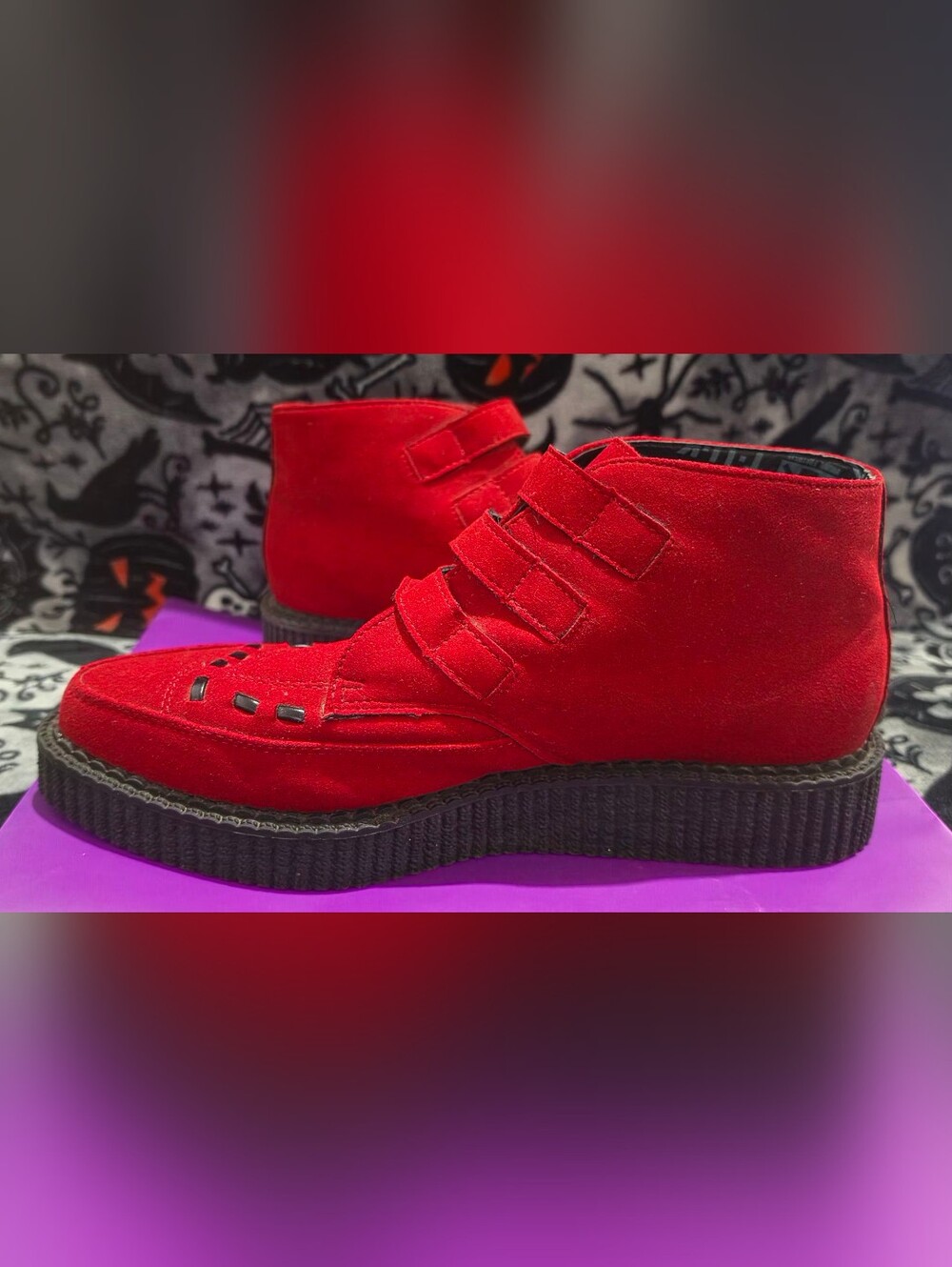T.U.K Red Velvet Platform Ankle Shoes - Women Used only worn once.